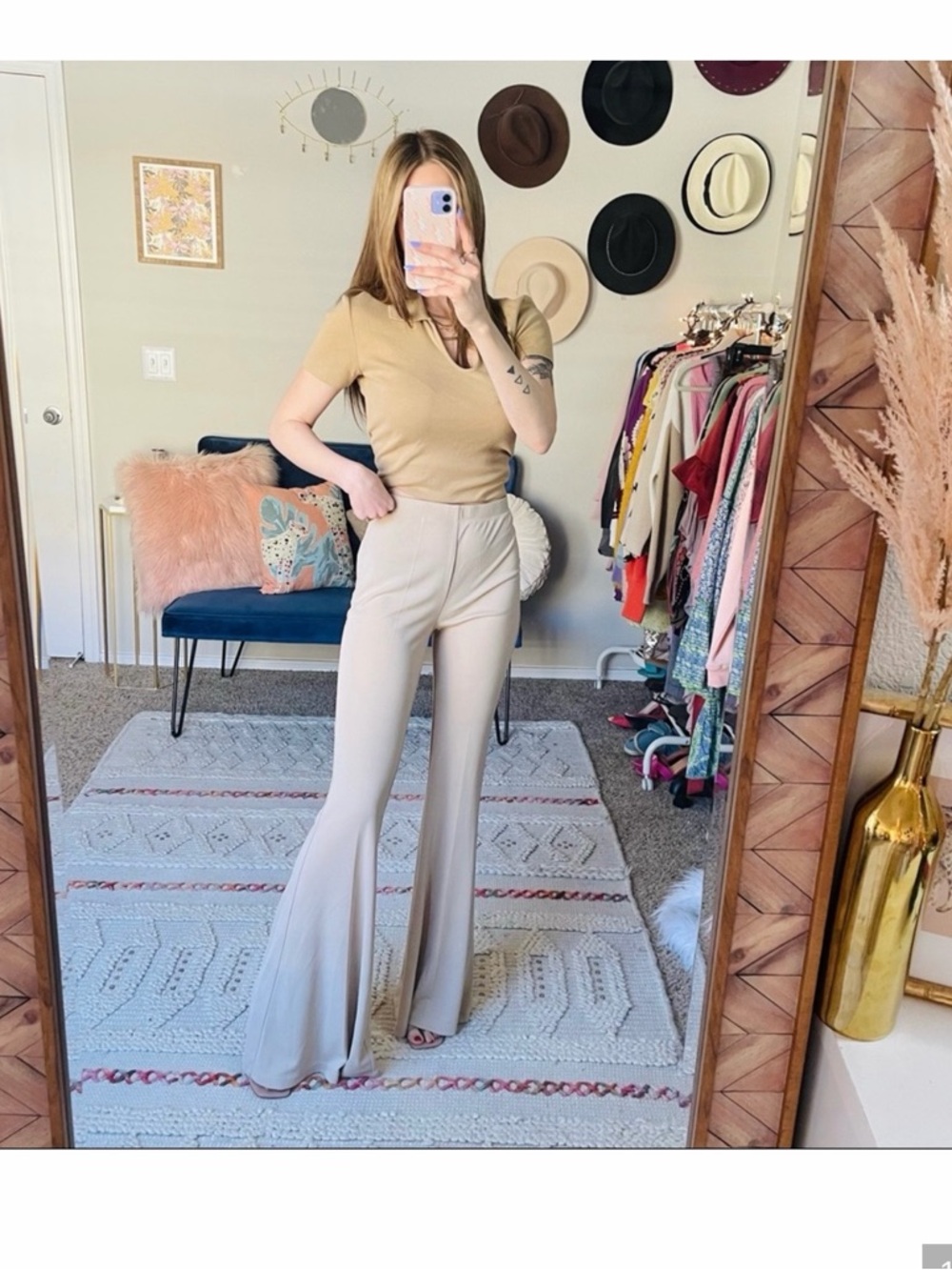 Forever 21 Beige High-Waist Flare Pants - Women's Wide Leg Trousers